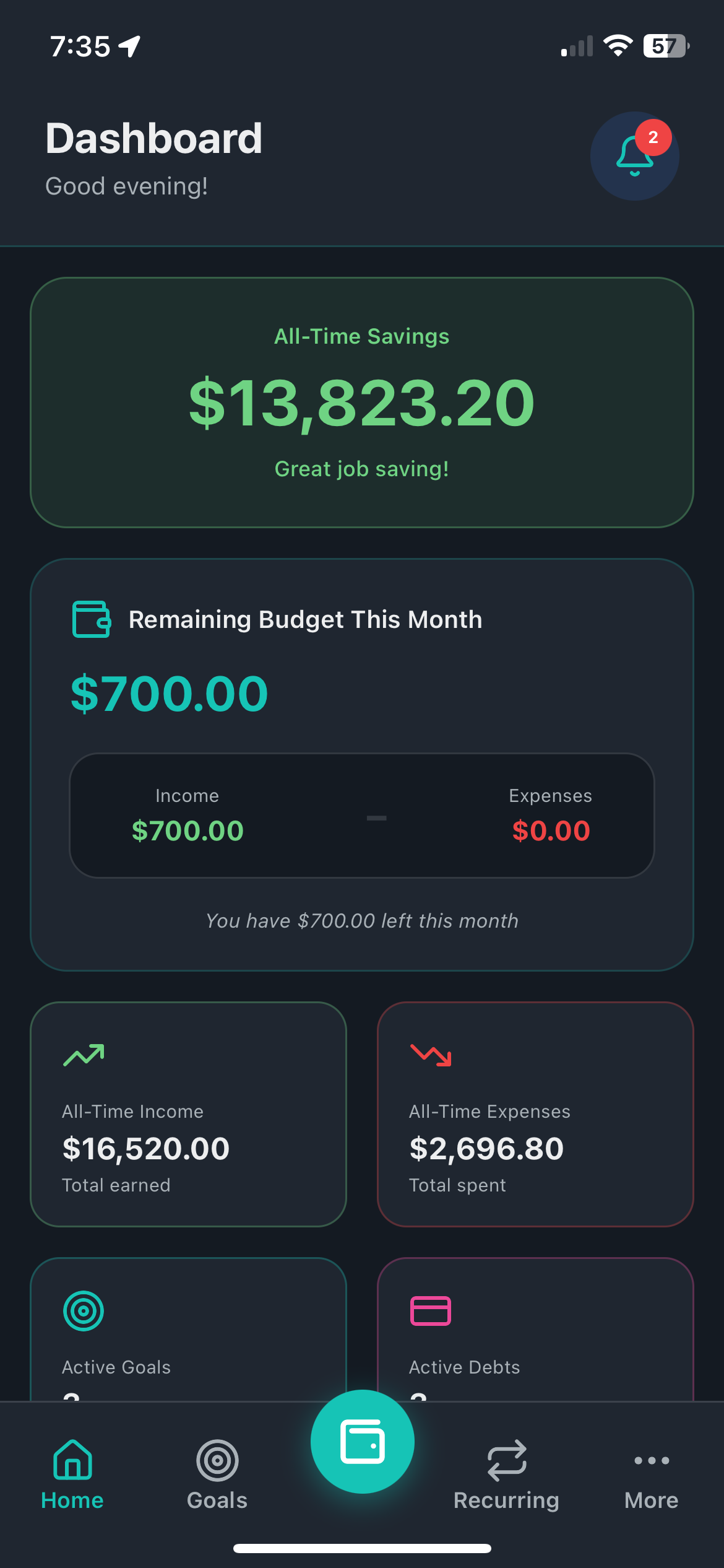 DoshMngr App Dashboard